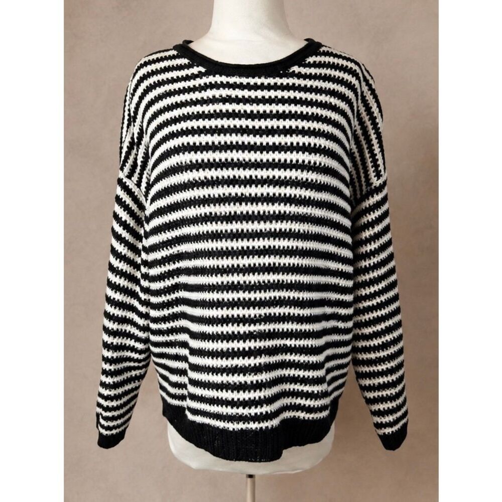 Little Lies Size L Orla Crewneck Sweater Striped Crochet Relaxed